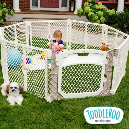 Toddleroo by North States Superyard Ultimate Baby Playpen Gate, 26" Tall, 8 Panels, Ivory -H8-1838