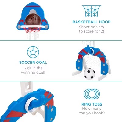 Best Choice Products 3-in-1 Toddler Basketball Hoop Sports Activity Center Grow With Me Play Set w/ Soccer, Ring Toss - A8 - 1460