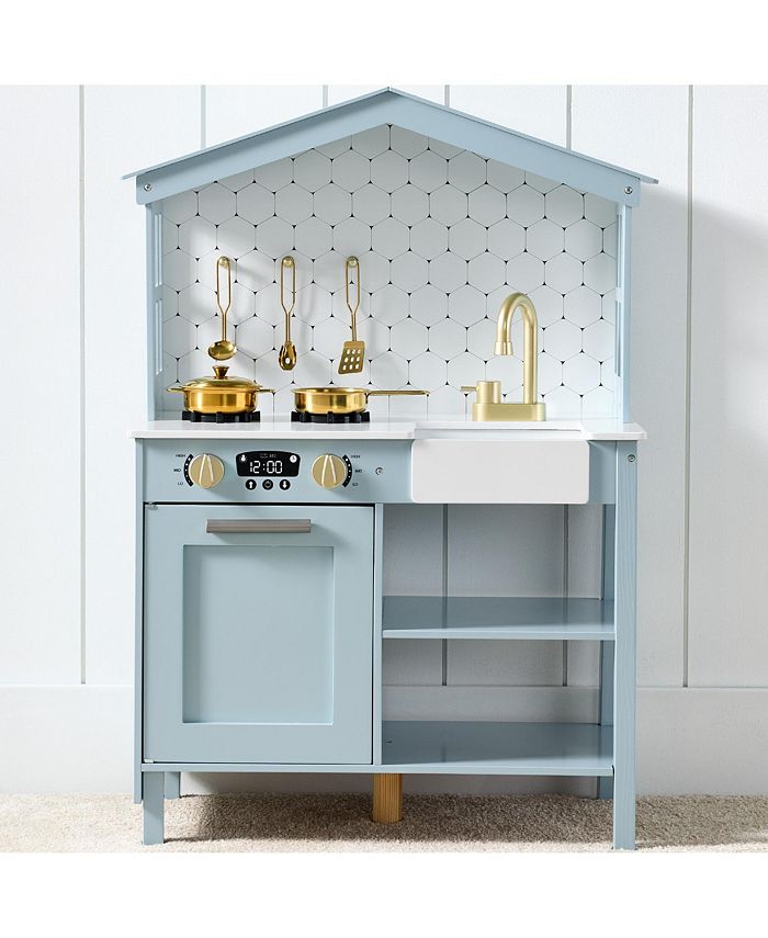 Best Choice Products Pretend Play Wooden Farmhouse Kitchen Set w/ Storage, Clicking Knobs, 5 Accessories - Multi - G7 - 967