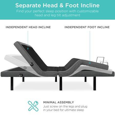 Best Choice Products Twin XL Size Adjustable Bed Base for Stress Management with Massage, Remote Control, USB Ports - M7 - 1954