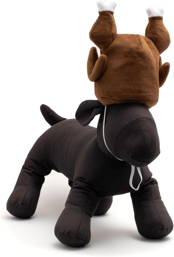 THE WORTHY DOG Turkey Trot Hat Dog Toy   2-in-1 Dress-Up Pet Hat & Crinkle Toy with Removable Elastic Strap, Durable Oxford Nylon - Brown, Small - L10 - 1657