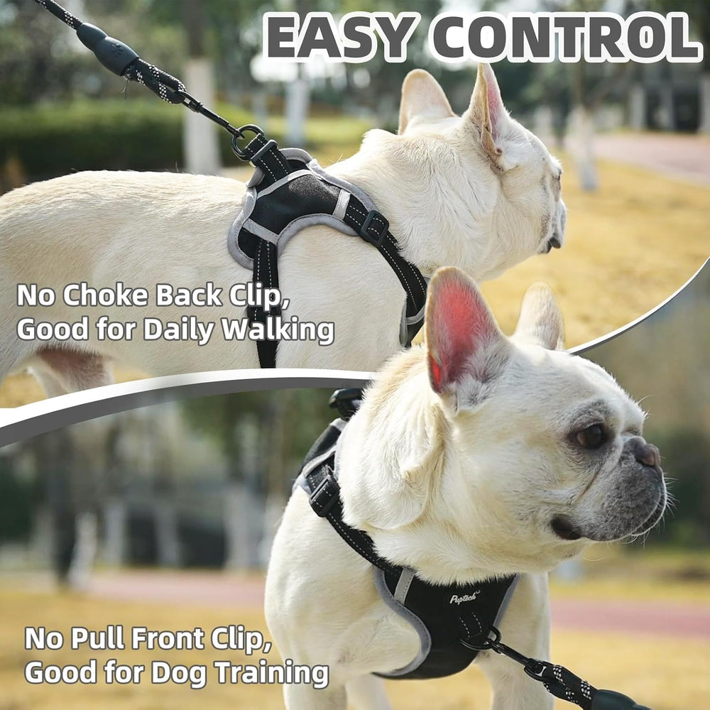 PUPTECK Dog Harness Small Sized Dog, Step in Adjustable Reflective Dog Vest Harness Escape Proof, No Pull Soft Padded Harness Easy Control, Black, M - K11 - 1669