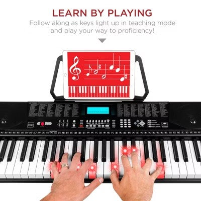 Best Choice Products 61-Key Beginners Complete Electronic Keyboard Piano Set w/ LCD Screen, Lighted Keys, Headphones - G3 - 1645