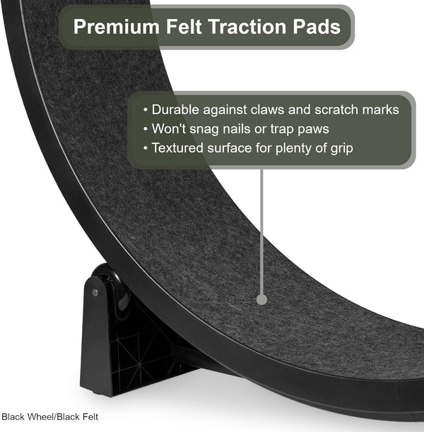 One Fast Cat - Cat Exercise Wheel - Gen. 7 - Safe 48" Diameter - Made in The USA - Black Wheel with Black Felt Traction Pads and Solid Inline Wheels - L11 - 1671