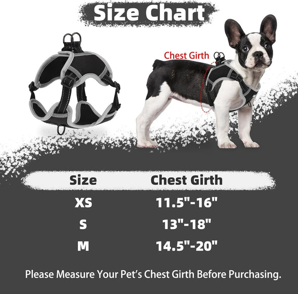 PUPTECK Dog Harness Small Sized Dog, Step in Adjustable Reflective Dog Vest Harness Escape Proof, No Pull Soft Padded Harness Easy Control, Black, M - K11 - 1669