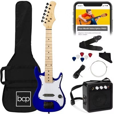 Best Choice Products 30in Kids Electric Guitar Beginner Starter Kit w/ 5W Amplifier, Strap, Case - Metallic Blue - F3 - 1595