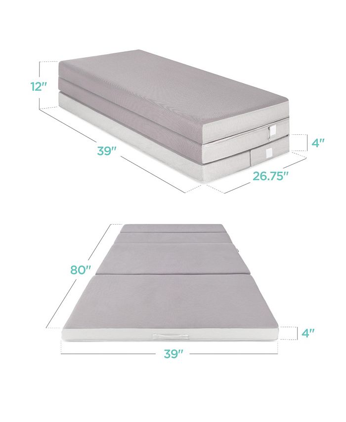 Best Choice Products 4in Thick Folding Portable Gray Mattress Topper w/ Carry Case, Washable Cover - Gray - Twin XL - F10 - 1062