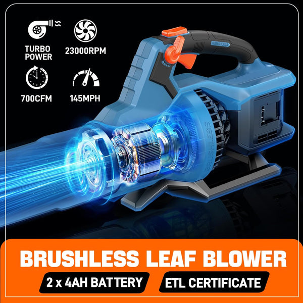 SENIX Leaf Blower Cordless, 40V Max Electric Leaf Blowers, Brushless, Handheld, Up to 700 CFM and 145 MPH, 2 Speed Mode, Cruise Control, Includes 2 x 4.0Ah Battery and Charger (BLAX2-M2) 1889