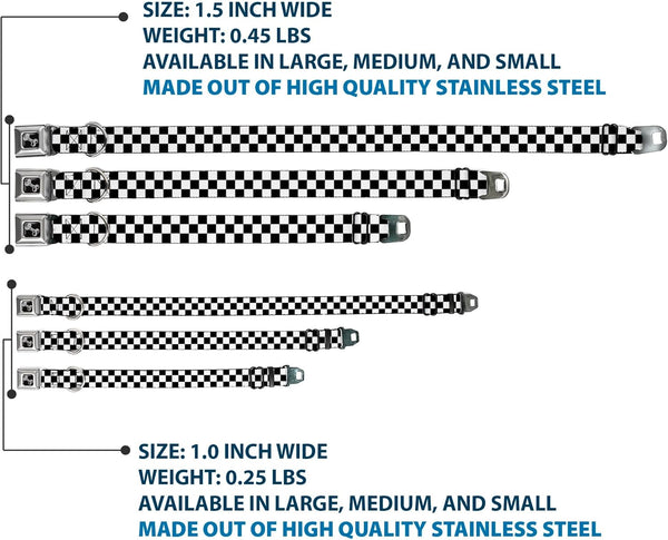 Dog Collar Seatbelt Buckle Checker Black White 18 - 36 Inches 1.5 Inch Wide, Multicolor - L10 - 1660