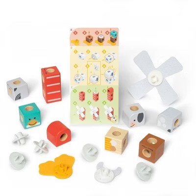 Melissa & Doug Blockables Farm Friends Snap And Play, Mix And Match Connectable Wooden Building Blocks Play Set - 16Pc: Includes Animal Figures - E13 - 316