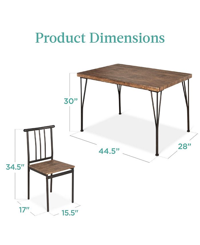 Best Choice Products 5-Piece Indoor Modern Metal Wood Rectangular Dining Table Furniture Set w/ 4 Chairs - Brown - H7 - 1077