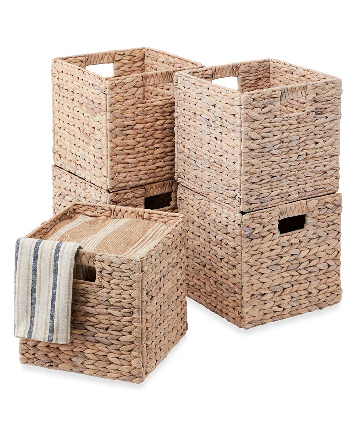 Best Choice Products 12x12in Hyacinth Baskets, Set of 5 Multipurpose Collapsible Organizers w/ Inserts - White -C9-0417