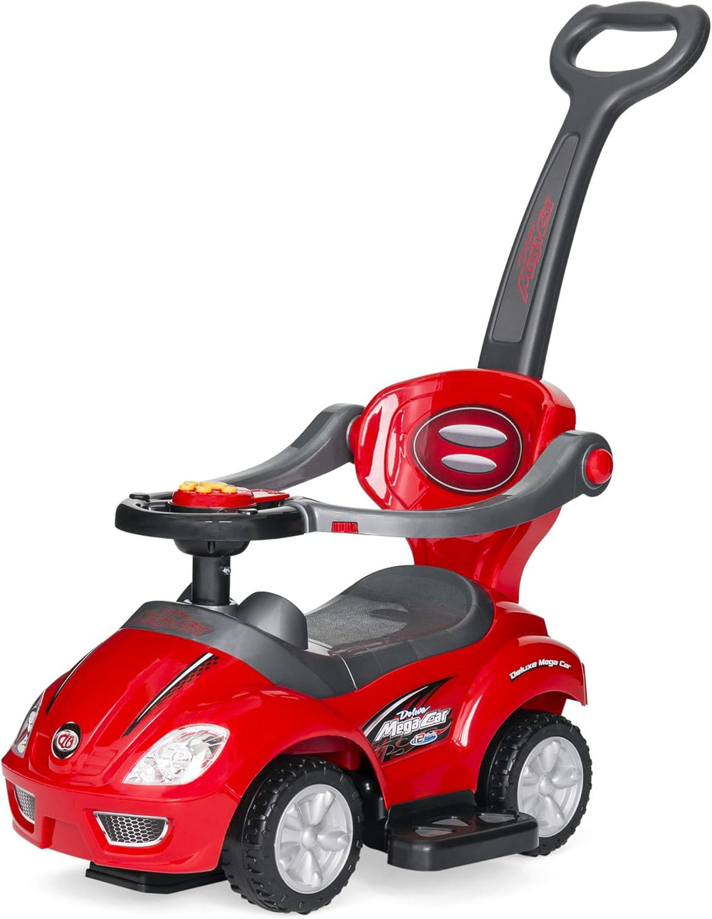 Best Choice Products Kids 3-in-1 Push and Pedal Car Toddler Ride On w/Handle, Horn, Music - Red - K2 - 1967