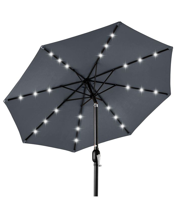 Best Choice Products 10ft Solar LED Lighted Patio Umbrella w/ Tilt Adjustment, UV-Resistant Fabric - Gray - F1 - 1982
