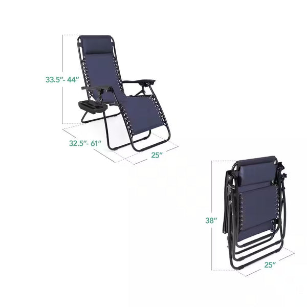 Blue Metal Zero Gravity Reclining Lawn Chair with Cup Holders (2-Pack) -D5-0486 -H2-0783