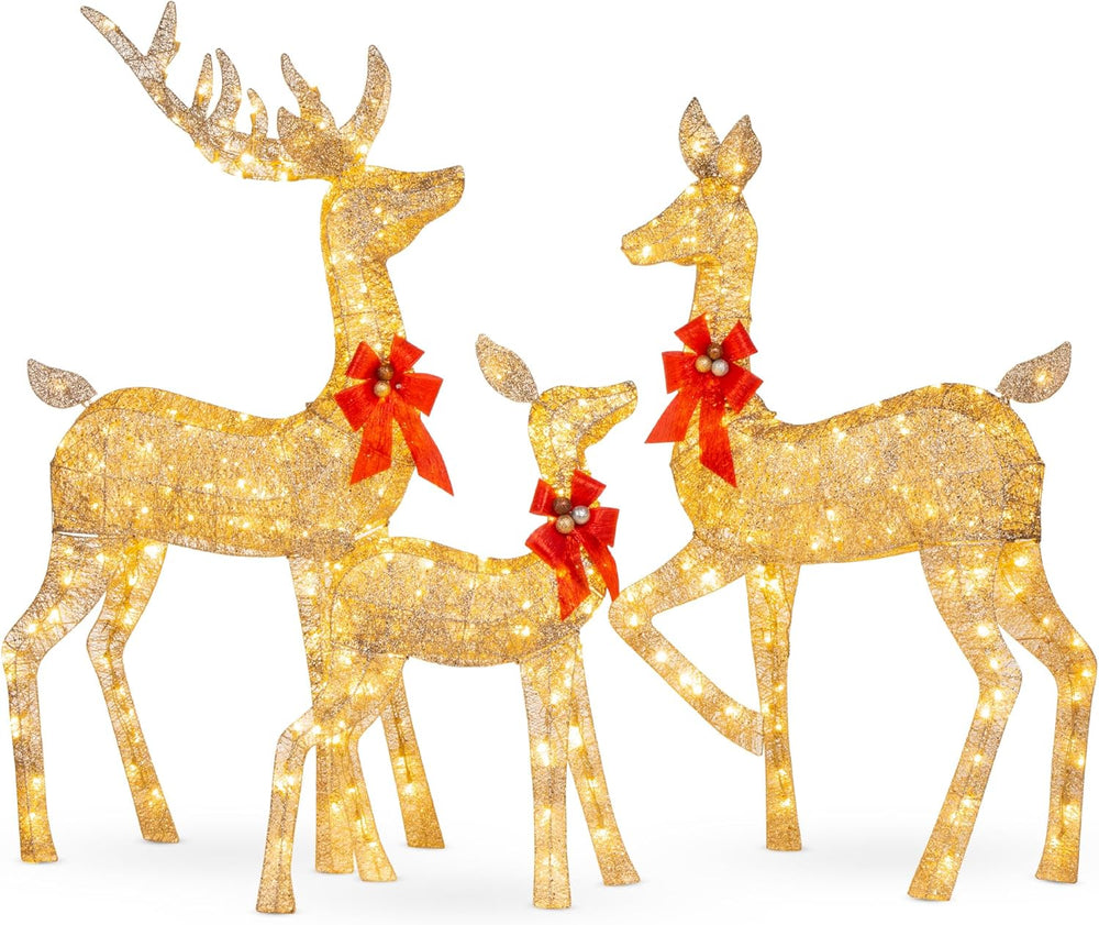 Best Choice Products 6.5ft 3-Piece Large Lighted Christmas Deer Family Set, Outdoor Yard Decoration with 385 LED Lights, Stakes, Zip Ties - Gold - H4 - 1635