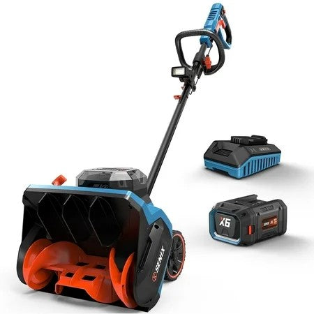 SENIX Brushless 60V 15-inch Cordless Snow Shovel with 6.0Ah Battery w/ Rear Wheels, 33ft Throw 600 lbs, 2-Speed Variable, Detachable LED Light, Telescopic Handle, Include 3A Charger, STX6-M - Tested and Working