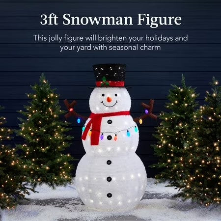 Best Choice Products 3ft Lighted Pop-Up Snowman, Outdoor Christmas Holiday Decoration w/ 100 LED Lights, Hat , Scarf - E3 - 978