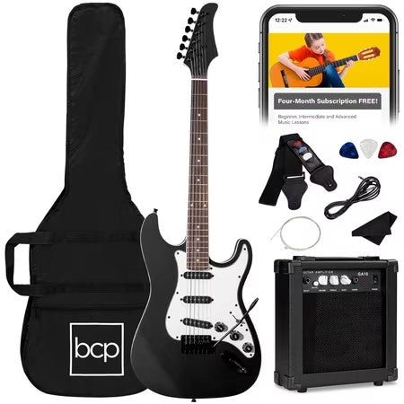 Best Choice Products 39in Full Size Beginner Electric Guitar Kit with Case, Strap, Amp, Whammy Bar - Jet Black -C6-0407