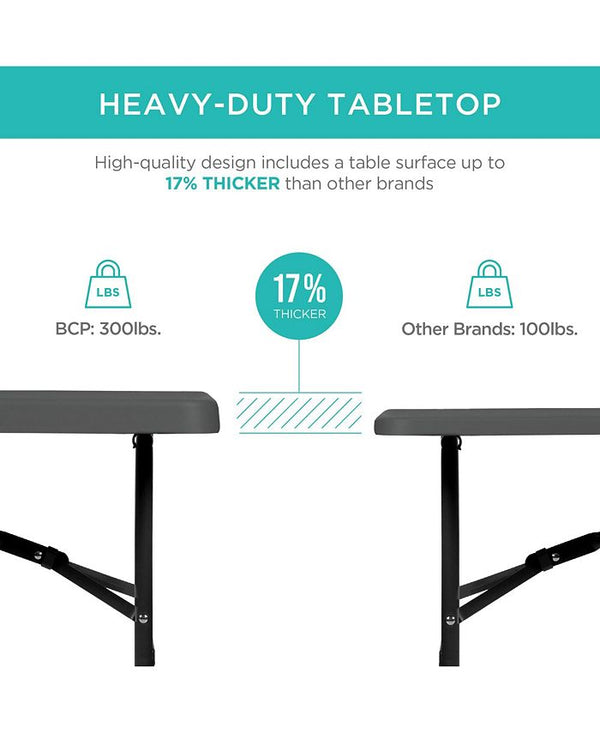 Best Choice Products 4ft Plastic Folding Table, Indoor Outdoor Heavy Duty Portable w/ Handle, Lock for Picnic - Gray - D7 - 581