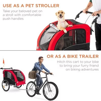 Best Choice Products 2-in-1 Dog Bike Trailer, Pet Stroller Bicycle Carrier w/ Hitch, Brakes, Visibility Flag, Reflector - M9 - 1965