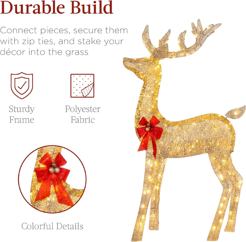 Best Choice Products 6.5ft 3-Piece Large Lighted Christmas Deer Family Set, Outdoor Yard Decoration with 385 LED Lights, Stakes, Zip Ties - Gold - H4 - 1635