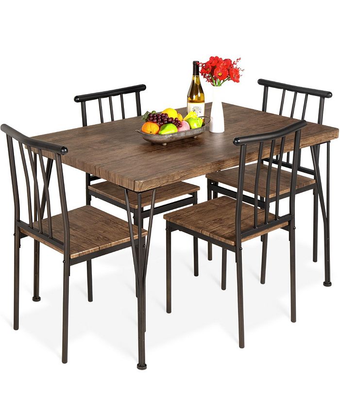 Best Choice Products 5-Piece Indoor Modern Metal Wood Rectangular Dining Table Furniture Set w/ 4 Chairs - Brown - H7 - 1077
