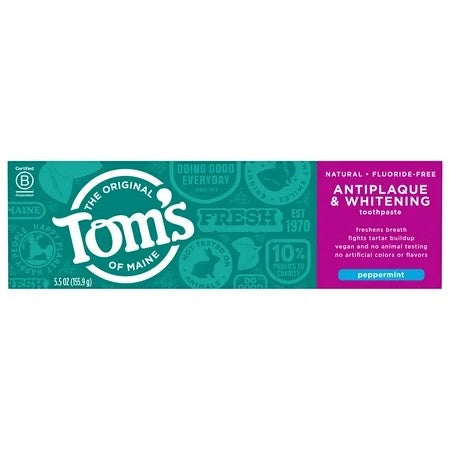Tom's of Maine Fluoride-Free Antiplaque & Whitening Natural Toothpaste, Peppermint, 5.5 oz. 2-Pack 1305