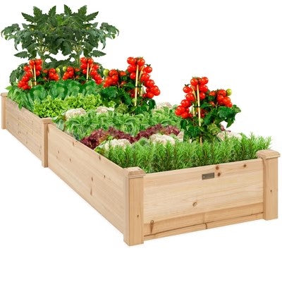 Best Choice Products 8x2ft Outdoor Wooden Raised Garden Bed Planter for Grass, Lawn, Yard - Natural - E8 - 1038
