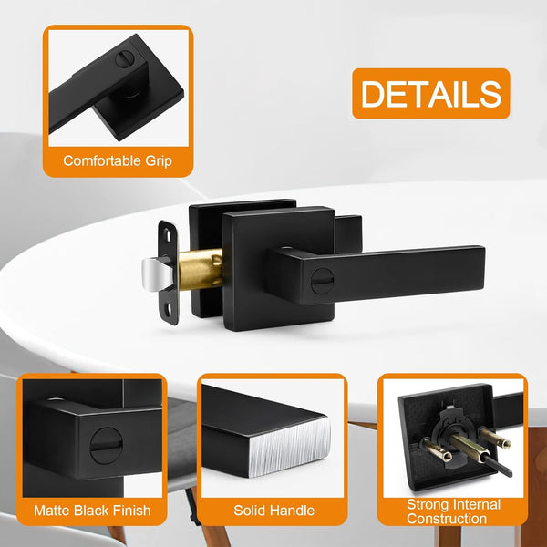 Sopoby 10 Pack Matte Black Door Handles Privacy Door Levers, Keyless Interior Door Knobs Square Door Levers Heavy Duty Door Locks for Bedroom Bathroom, Reversible Flat Levers 1946