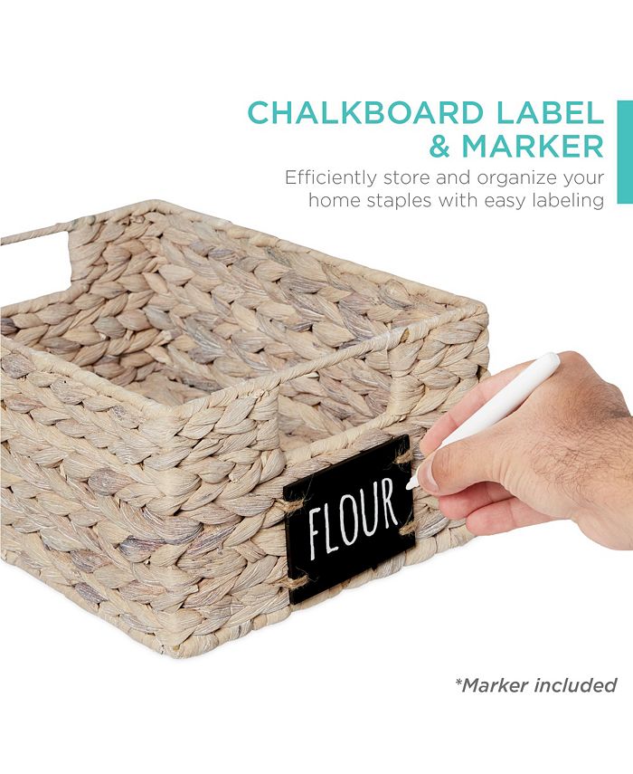 Best Choice Products Set of 4 12in Woven Water Hyacinth Pantry Baskets w/ Chalkboard Label, Chalk Marker - White - G3 - 1643