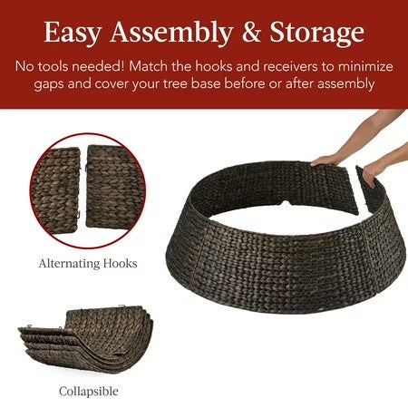 Best Choice Products 42in Woven Hyacinth Christmas Tree Collar, Tree Skirt Accessory w/ Cord Cut-Out - Tobacco -E1-1640