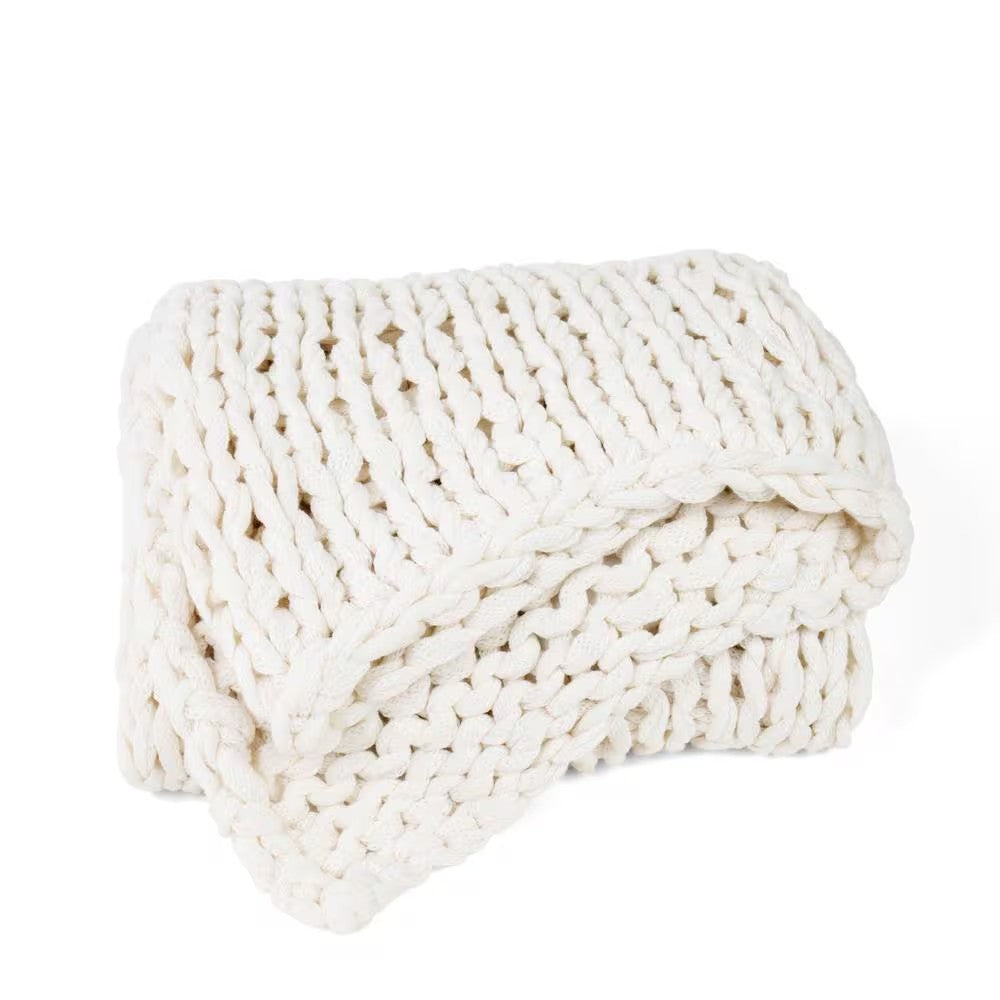 Ivory Knit Acrylic Throw Blanket -L12-0264