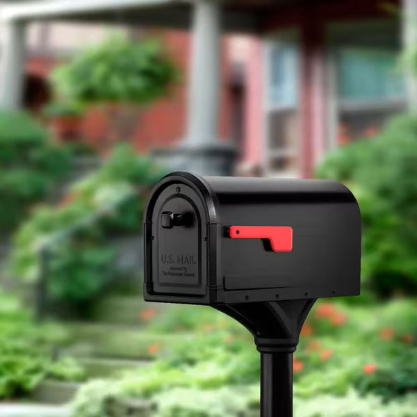 Roxbury Black, Large Steel Post Mount Mailbox and Premium Steel Post Combo 1914