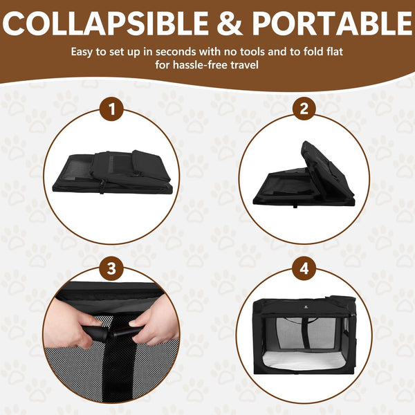 X-ZONE PET Dog Crate 3-Door Kennel, Collapsible Portable Soft Sided Pet Carriers for Indoor & Outdoor, Multiple (24-Inch, Carbon Black) 1837