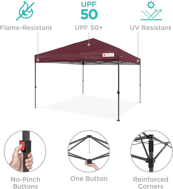 Best Choice Products 12x12ft Pop Up Canopy Tent, Outdoor Shade, 1 Person 1 Minute Set Up, Carry Case, 4 Weight Bags - Burgundy - D9 - 1320