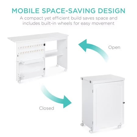 Best Choice Products Sewing Machine Table & Desk w/ Craft Storage and Trays - White - M1 - 1917