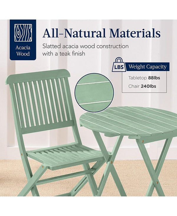 Best Choice Products 3-Piece Acacia Wood Bistro Set, Folding Patio Furniture w/ 2 Chairs, Table - Green -M8-0042