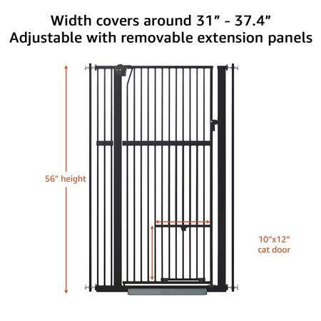 unipaws 56" Tall Baby Gate with Cat Door, 31-37" Wide Pressure Mounted Dog Gate for Stair Doorway, Walk Through Pet Gate, Black - H10 - 220