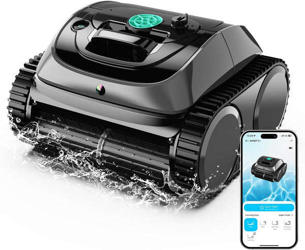 WYBOT C1 Cordless Robotic Pool Vacuum for Inground Pools, Above Ground Pool Cleaner 4-in-1 Wall & Waterline Cleaning Up to 1,614sq.ft, 150mins Smart Navigation, App Support - 1922