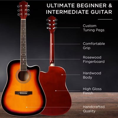 Best Choice Products 41in Full Size Beginner Acoustic Guitar Set with Case, Strap, Capo, Strings, Tuner - Sunburst -K1-0003