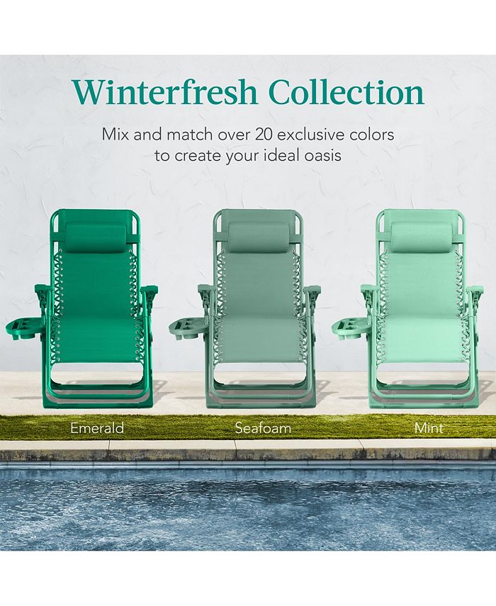 Best Choice Products Monochromatic Zero Gravity Chair, Folding Patio Recliner w/Side Tray, Headrest - Green - H3 - 1611