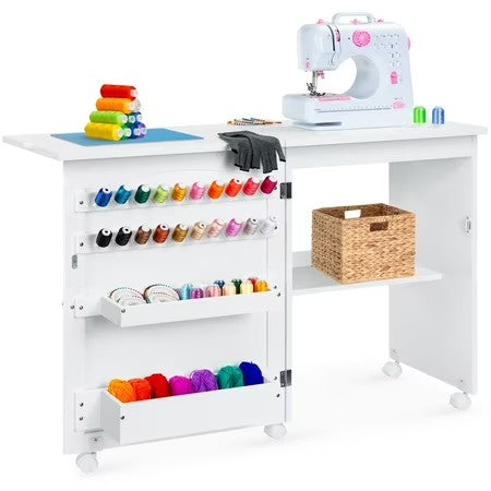 Best Choice Products Sewing Machine Table & Desk w/ Craft Storage and Trays - White - M1 - 1917