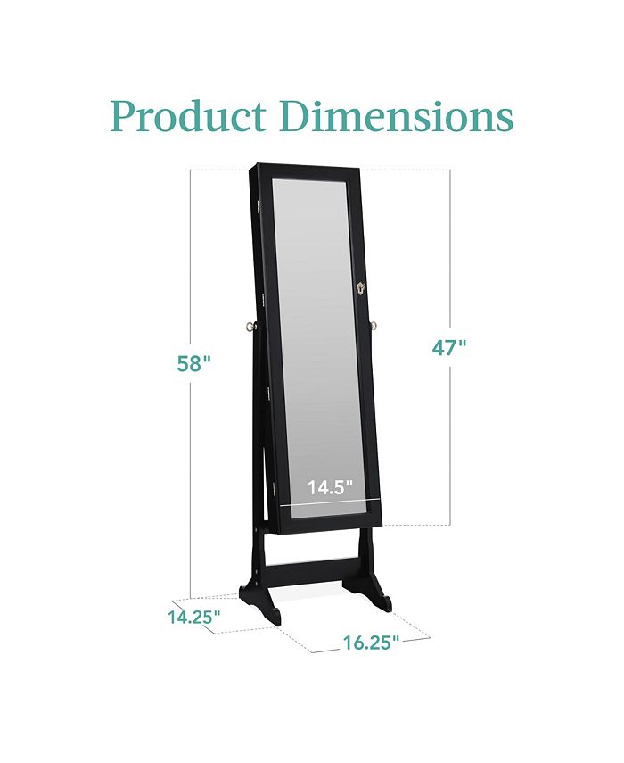 Best Choice Products Jewelry Armoire Cabinet, Full Length Mirror w/ Velvet Storage Interior, Lock - Black -C3-1030
