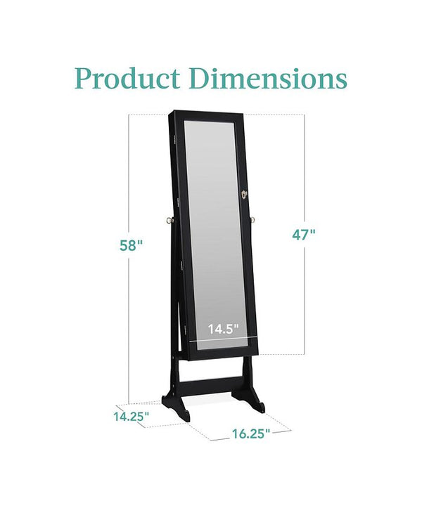 Best Choice Products Jewelry Armoire Cabinet, Full Length Mirror w/ Velvet Storage Interior, Lock - Black -C3-1030
