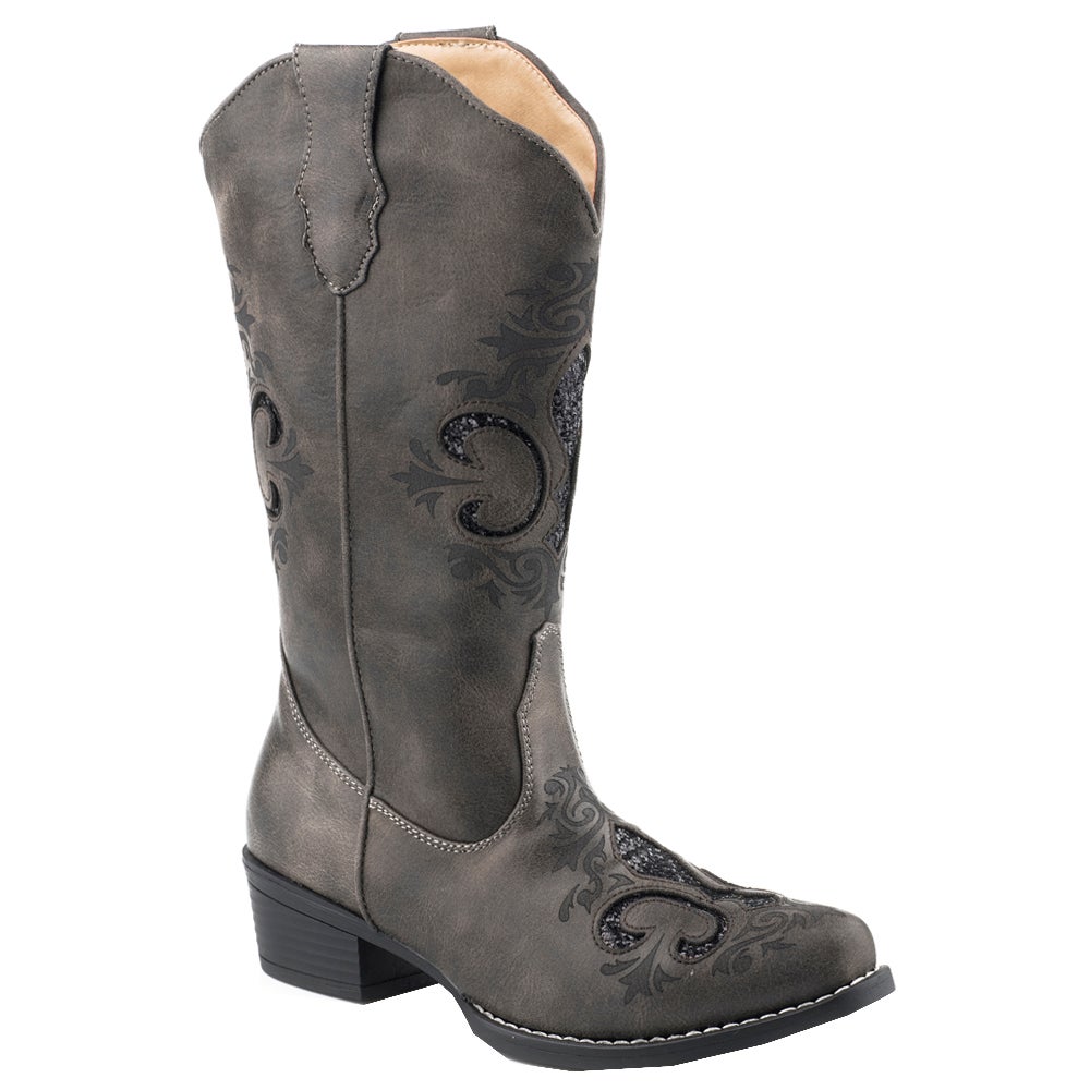 Roper Womens Riley Fleur De Lis Snip Toe Boots Mid Calf Low Heel 1-2 size6.5 -A2-0438