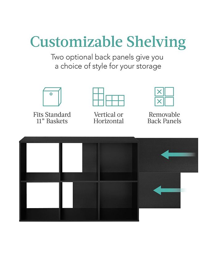 Best Choice Products 6-Cube Bookshelf, 11in Display Storage System, Organizer w/ Removable Back Panels - Black - L9-1574