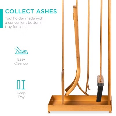 Best Choice Products 5-Piece Modern Contemporary Indoor Outdoor Antique Fireplace Tool Set w/ Ergonomic Handles - Gold -A10-0595