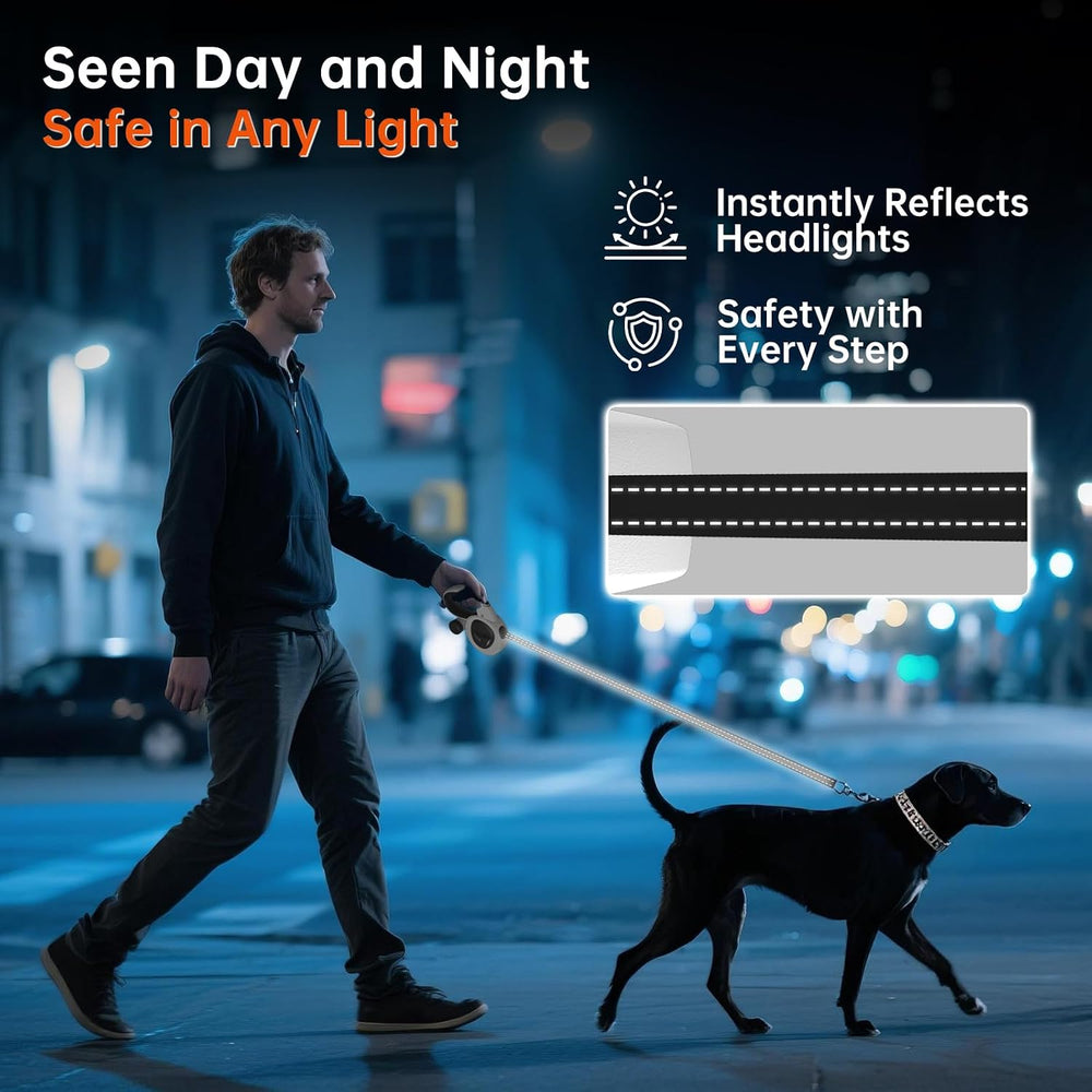 16Ft Retractable Dog Leash with LED Light, Heavy Duty Leash for Medium Dogs (20 66 lbs), 360  Tangle-Free, Built-in Poop Bag Dispenser -G8-0190