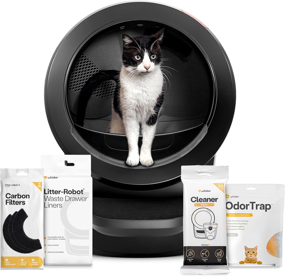 Litter-Robot 4 Supply Bundle by Whisker, Black - Automatic, Self-Cleaning Cat Litter Box, Includes Litter-Robot 4, 3 OdorTrap Refills, 10 Liners, 30 Cleaner Wipes, & 2 Carbon Filters 298 - D2